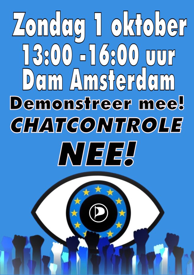Demonstratie tegen chatcontrole - 1 oktober op de Dam in Amsterdam