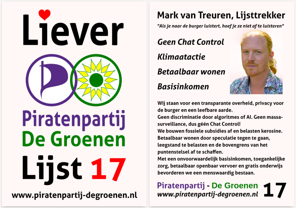 Flyer Piratenpartij - De Groenen TK2023